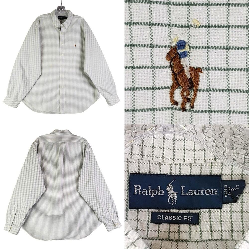 Polo Ralph Lauren Oxford Shirt Men’s Size 18 2XL White Green Plaid Button Down